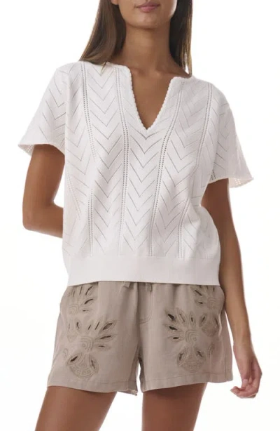Splendid Sabrina Pointelle Short Sleeve Sweater In White