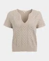 Splendid Sabrina Pointelle Short Sleeve Sweater In Fawn