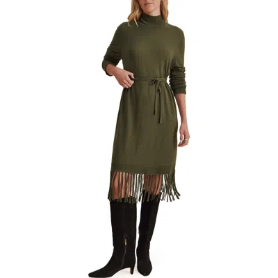 Splendid Sadie Long Sleeve Fringe Sweater Dress In Green