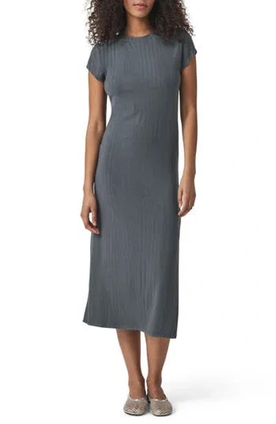 Splendid Salma Short Sleeve Rib Midi Dress In Gray