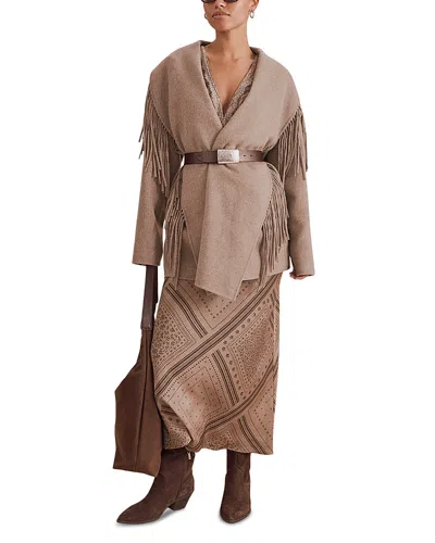 Splendid Sandra Fringe Open Front Jacket In Brown