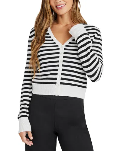 Splendid Santina V Neck Cardigan Sweater In Black/ice Stripe