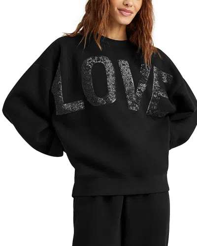 Splendid Sequin Love Fleece Sweatshirt In Black
