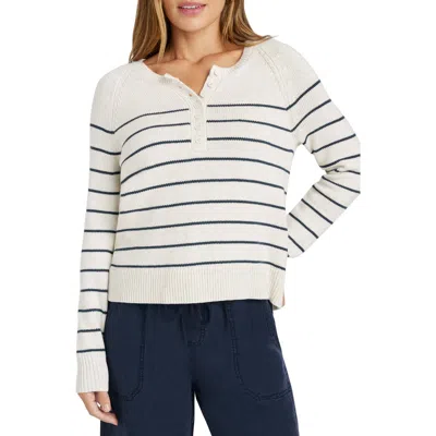 Splendid Serafina Stripe Henley Sweater In Ice Navy Stripe
