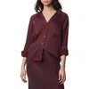 Splendid Serena Satin Shirt In Burgundy