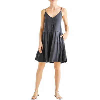 Splendid Shannon Tiered Crinkled Mini Sundress In Lead