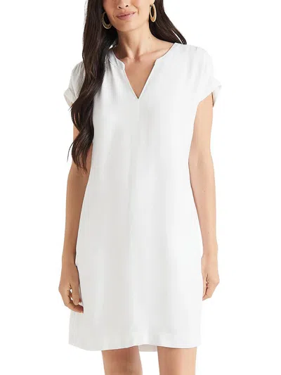 Splendid Shiloh Womens Split Neck Mini T-shirt Dress In White