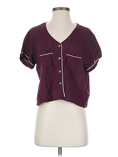 Pre-owned Splendid Short Sleeve Blouse In Burgundy
