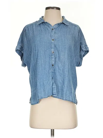 Pre-owned Splendid Short Sleeve Button Down Shirt In Blue