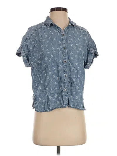 Pre-owned Splendid Short Sleeve Button Down Shirt In Blue