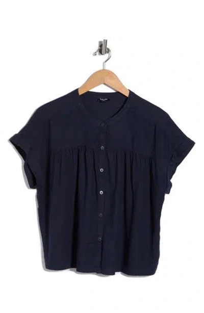Splendid Short Sleeve Button-up Top In Blue
