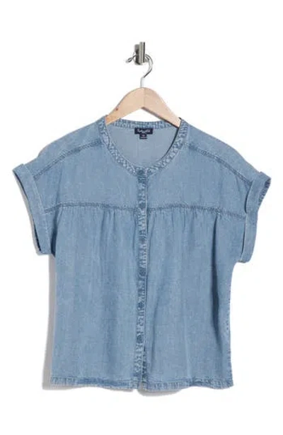 Splendid Short Sleeve Chambray Button-up Shirt In Blue