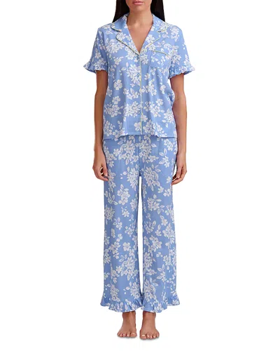 Splendid Short Sleeve Notch Collar Pajama Set In Blue
