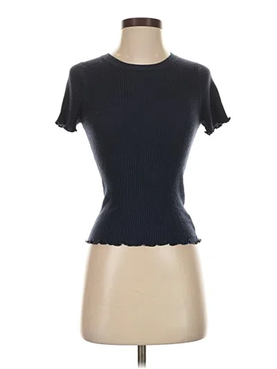 Pre-owned Splendid Short Sleeve Top Black Mock Neckline Tops