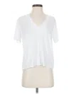 Splendid Short Sleeve Top White Solid Pattern V-neck Tops In White