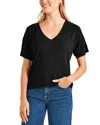 Splendid Lacey Relaxed V-neck T-shirt In Black