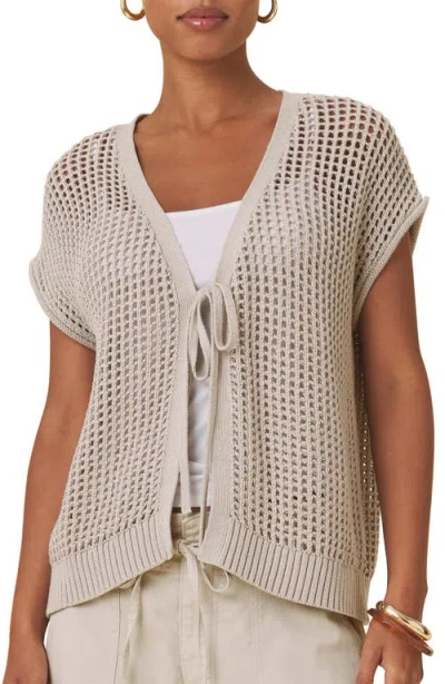 Splendid Simona Tie Front Short Sleeve Cardigan In Brown