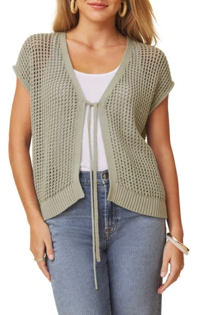 Splendid Simona Tie Front Short Sleeve Cardigan In Gray