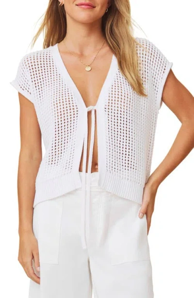 Splendid Simona Tie Front Short Sleeve Cardigan In White