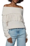 Splendid Simone Fringe Off The Shoulder Sweater In White
