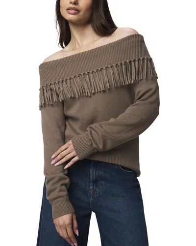 Splendid Simone Fringe Off The Shoulder Sweater In Brown