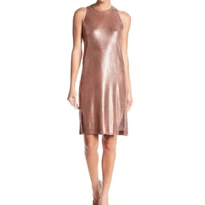 Splendid Sleeveless Side Slits Coated Knit Dress In Rose Gold In Multi