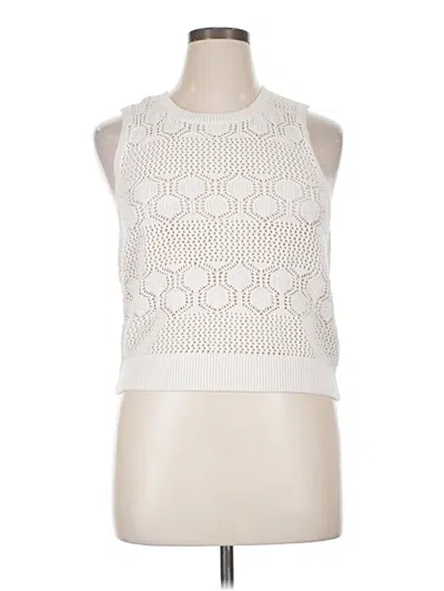 Pre-owned Splendid Sleeveless Top White Solid Pattern Crew Neck Tops