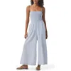 Splendid Smock Bodice Wide Leg Cotton Blend Jumpsuit In Washed Indigo