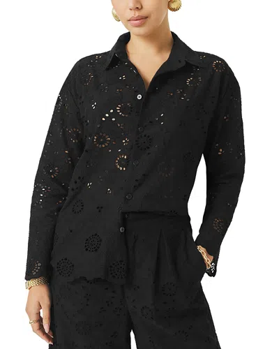 Splendid Spl X Cj Eyelet Button Front Top In Black