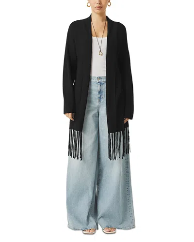 Splendid Spl X Cj Fringe Open Front Cardigan Sweater In Black