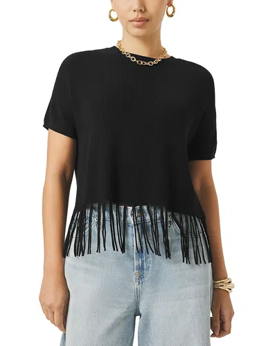 Splendid Spl X Cj Ss Fringe Sweater In Black