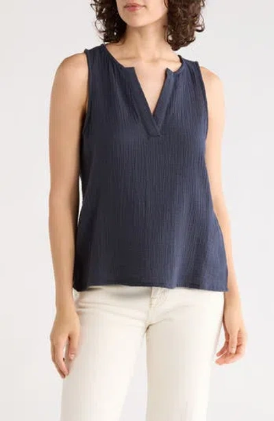 Splendid Split Neck Cotton Gauze Tank In Multi