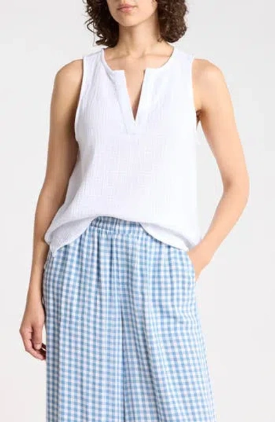 Splendid Split Neck Cotton Gauze Tank In White
