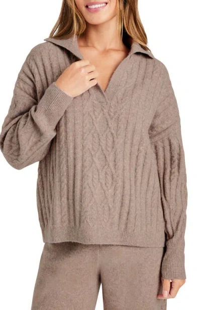 Splendid Stassi Cable Polo Sweater In Tawny Heather