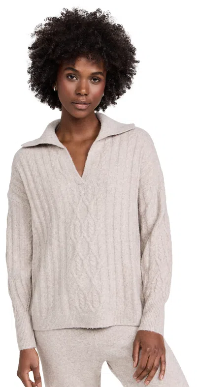 Splendid Stassi Cable Polo Sweater In Oat Heather