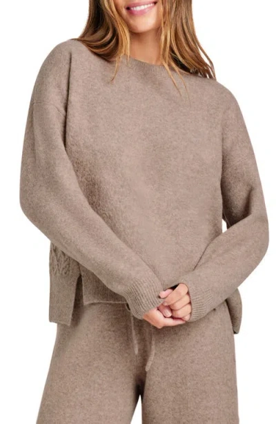 Splendid Stassi Side Cable High-low Sweater In Tawny Heather