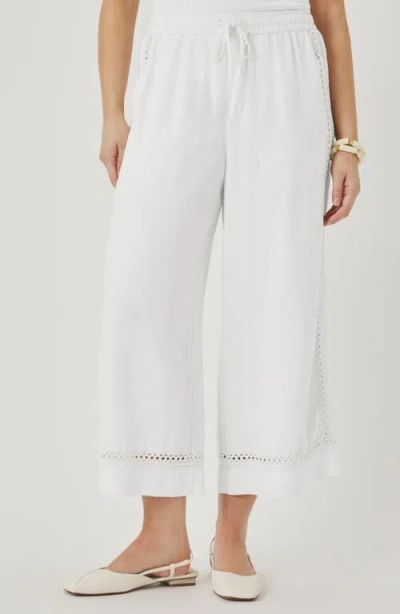 Splendid Stella Lace Inset Crop Linen Pants In White