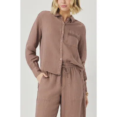 Splendid Stella Linen Button Down Shirt In Brown