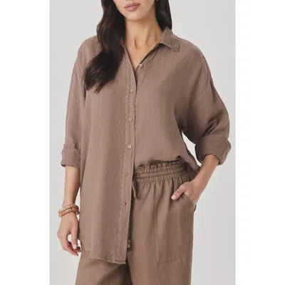 Splendid Stella Linen Button-up Shirt In Blue