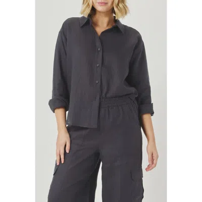Splendid Stella Linen Button-up Shirt In Gray