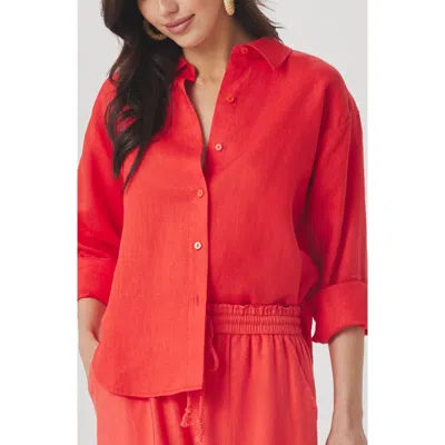 Splendid Stella Linen Button-up Shirt In Red