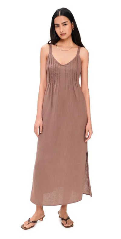 Splendid Stella Linen Pintuck Dress Wicker In Brown