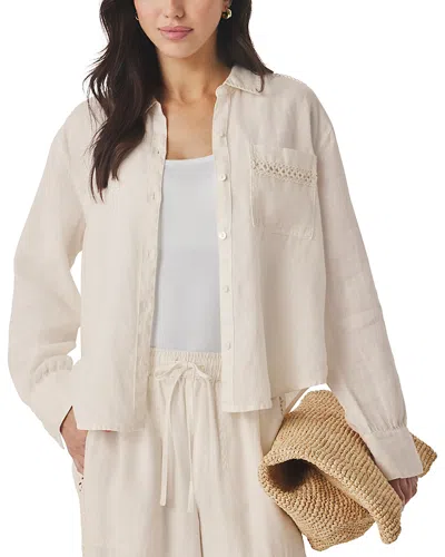 Splendid Stella Linen Trim Button Down Shirt In Neutral