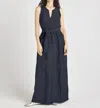 Splendid Stella Sleeveless Tie-belt Linen Maxi Dress In Blue