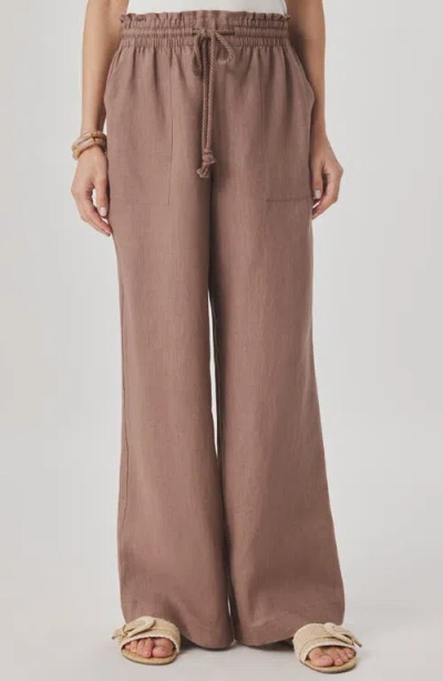 Splendid Stella Paperbag Linen Wide Leg Pants In Brown