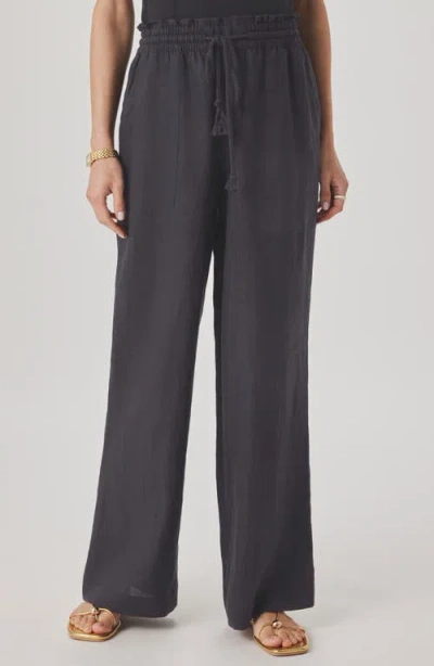 Splendid Stella Paperbag Linen Wide Leg Pants In Black