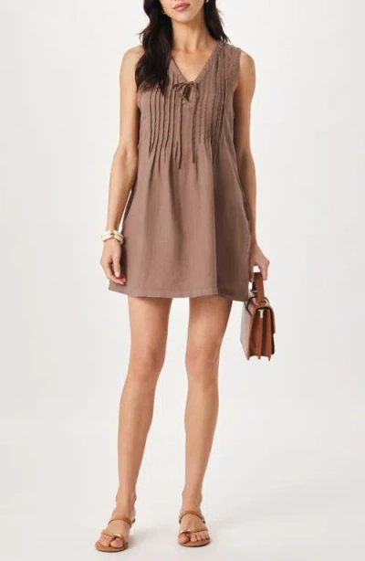 Splendid Stella Pintuck Detail Linen Minidress In Brown