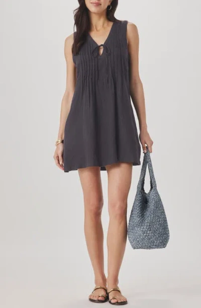 Splendid Stella Pintuck Detail Linen Minidress In Gray