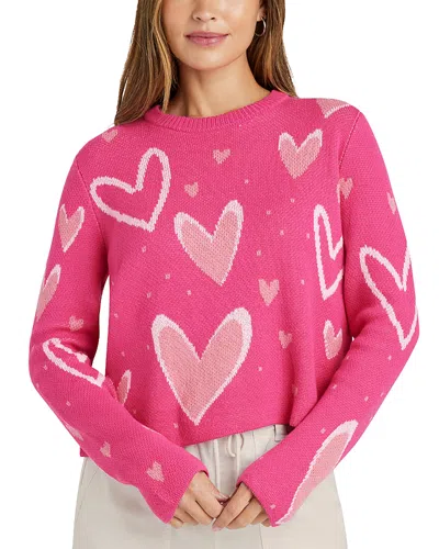 Splendid Stevie Hearts Cotton Blend Sweater In Hot Pink Hearts