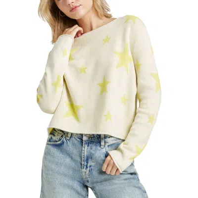 Splendid Stevie Star Sweater In Moonstone/chartreuse